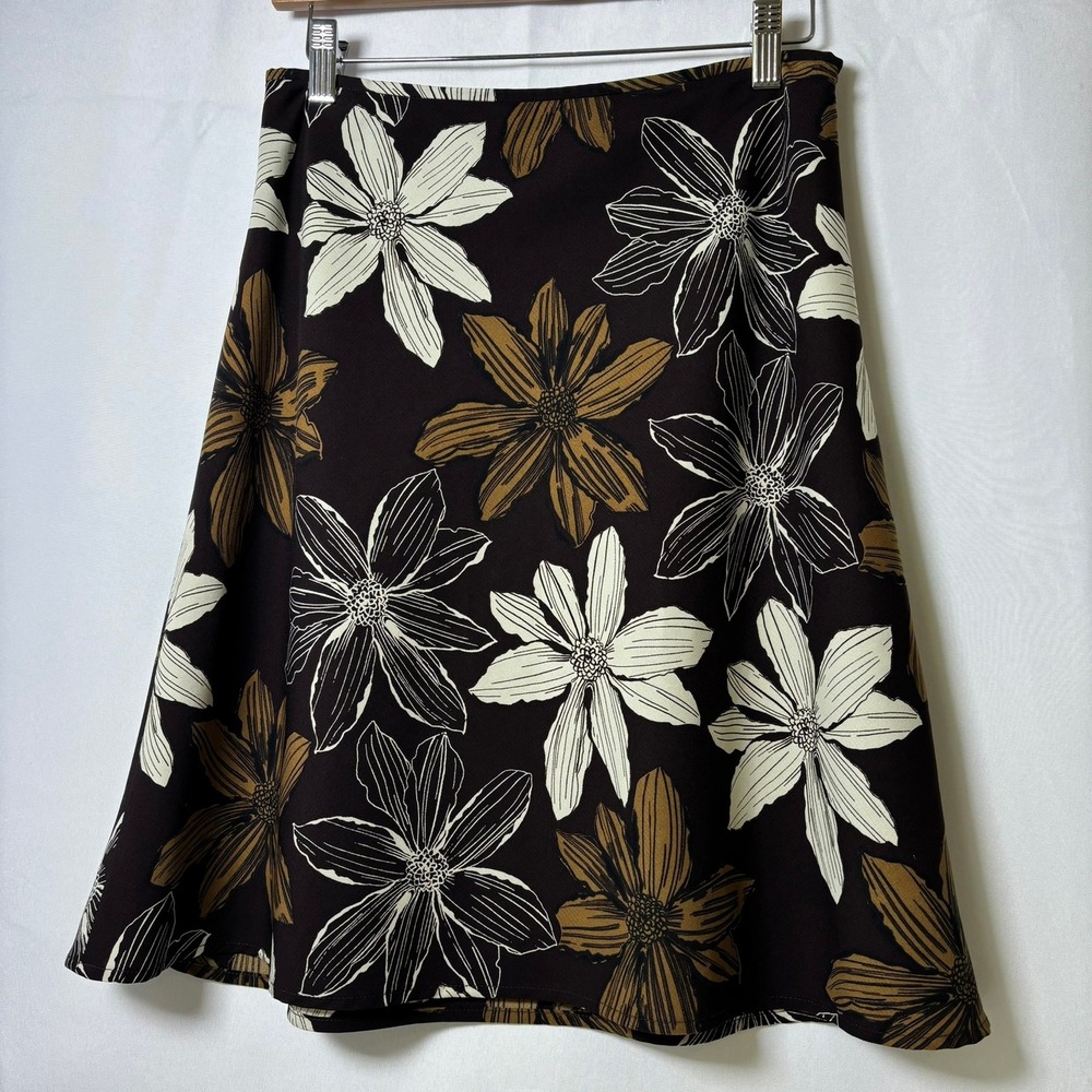 Old Navy Floral A-Line Skirt Womens 4‎ Brown Vintage 2002 Knee Length Lined - Picture 2 of 6